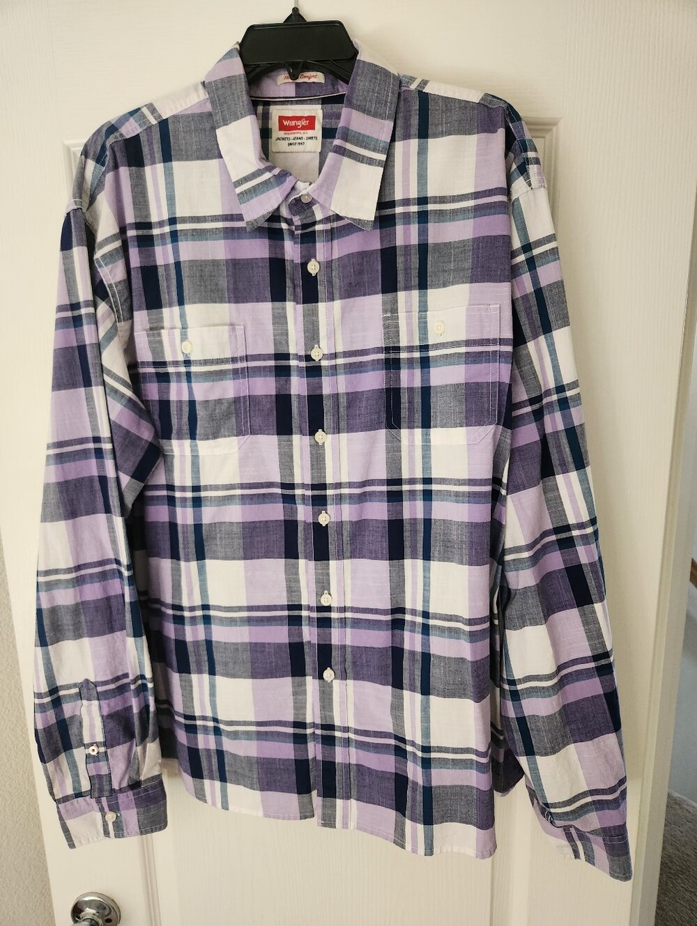 Wrangler Lavender and Navy Plaid Button-Down Shirt